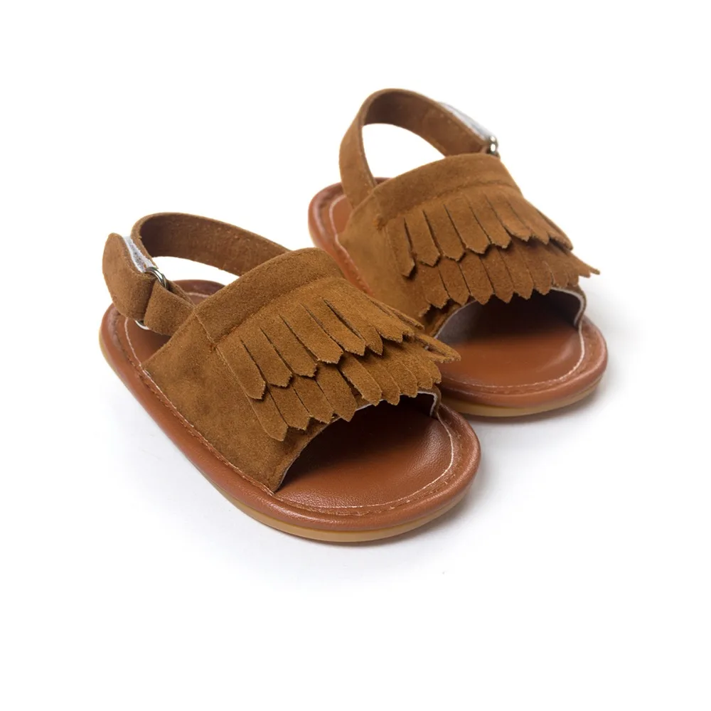 Популярные моксы для новорожденных кожаные сандалии коричневого цвета с