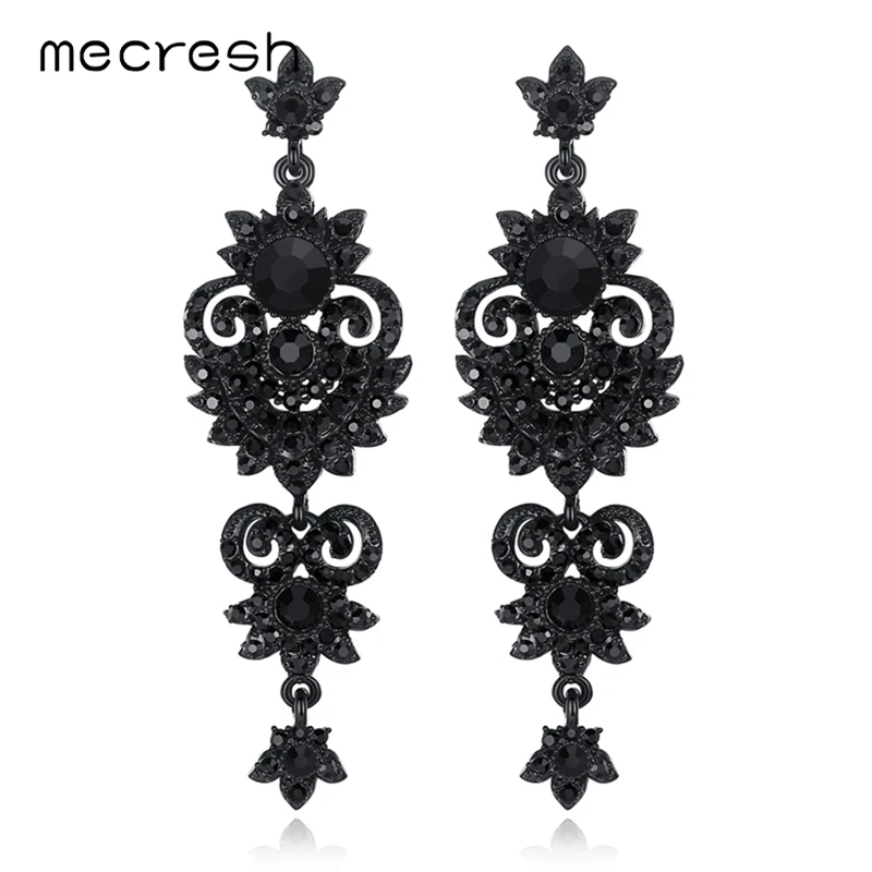 Модные Серебристые/черные хрустальные свадебные серьги Mecresh для женщин