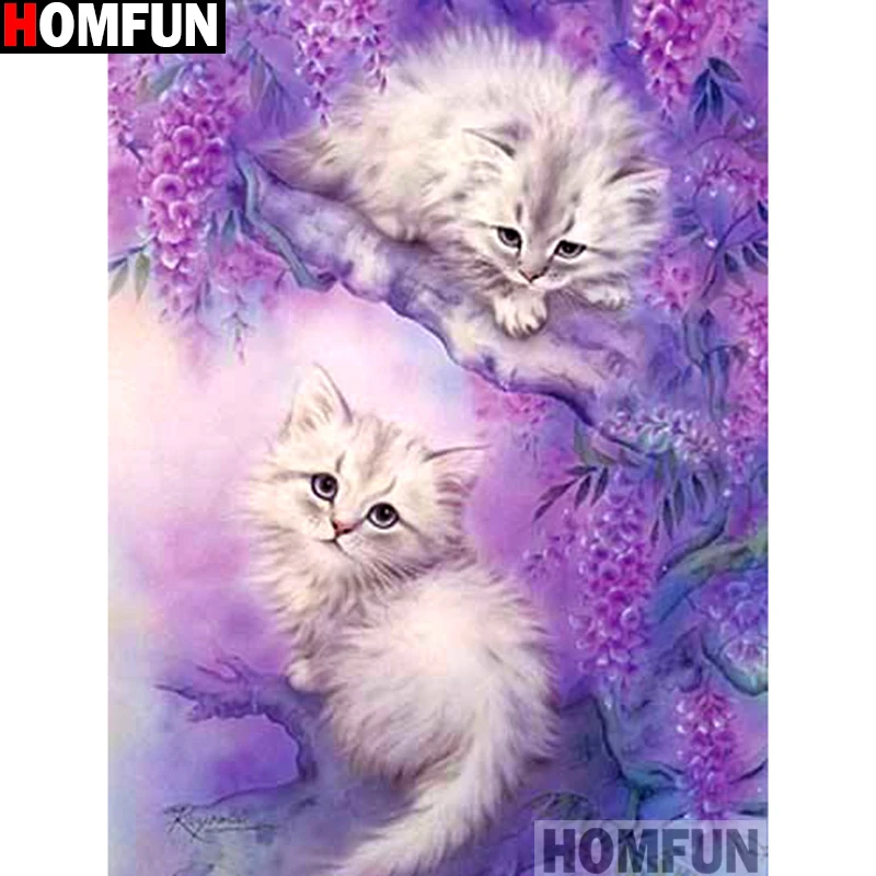 Алмазная живопись HOMFUN Кот полноразмерная/круглая вышивка крестиком 5D сделай сам