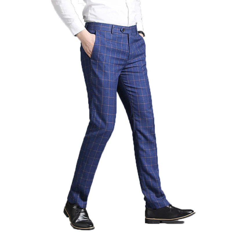 Мужские однотонные деловые брюки Классические облегающие в клетку для отдыха 29-38