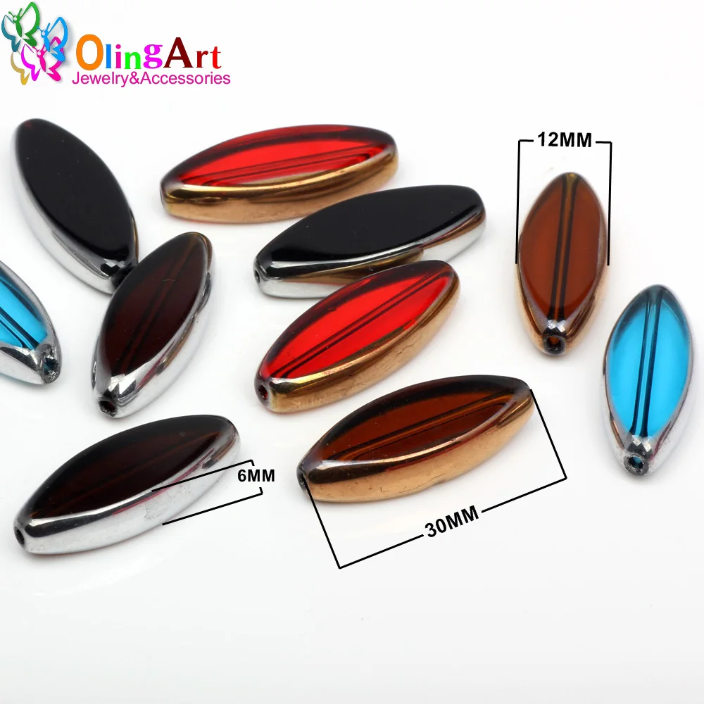 

OlingArt 12*30*6MM 6pcs Glass crystal Metal plating Mixed multicolor marquise shape beads DIY necklace Bracelet jewelry making