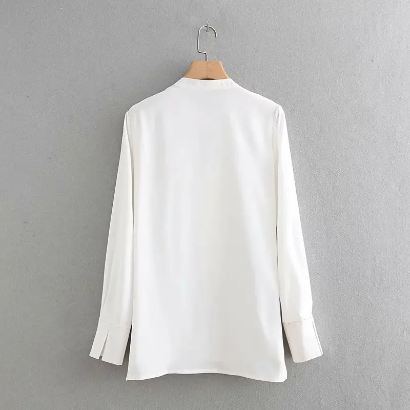 women long sleeve black white color basic casual blouse shirt beading scarf design chic blusas brand femininas tops LS3034 |