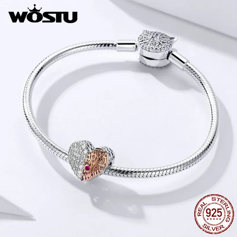 WOSTU Love You Mom бусы из стерлингового серебра 925 пробы и розового золота с сердечком