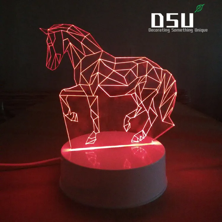 Ночник с 3D рисунком лошади светодиодный Настольный светильник изменением 7