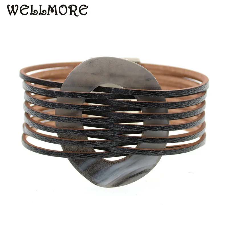 Кожаные браслеты WELLMORE из смолы для женщин, мужские браслеты, несколько слоев, браслеты, подарок для пары, модные ювелирные изделия