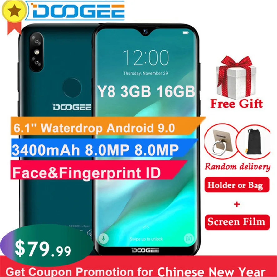 Doogee Y8 Android 9 0 водослива Экран смартфон градиент задняя крышка 19:9 6 1 &quotHD 3 + 16 GB 3400 mAh