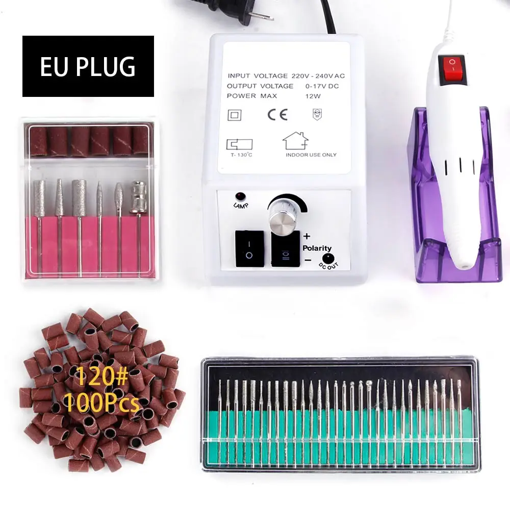 White EU Plug Set9 Электрический Маникюр машина для ногтей 6 шт. шлифовальный инструмент Биты Набор головка Замена шлифовальный аппарат резаки для ногтей керамика - Цвет: White EU Plug Set9