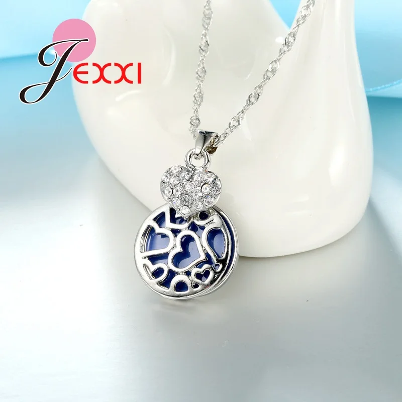 Jewelry Sets Silver Color Heart Shaped Blue Round Earrings And Pendant Necklace Set for Women | Украшения и аксессуары