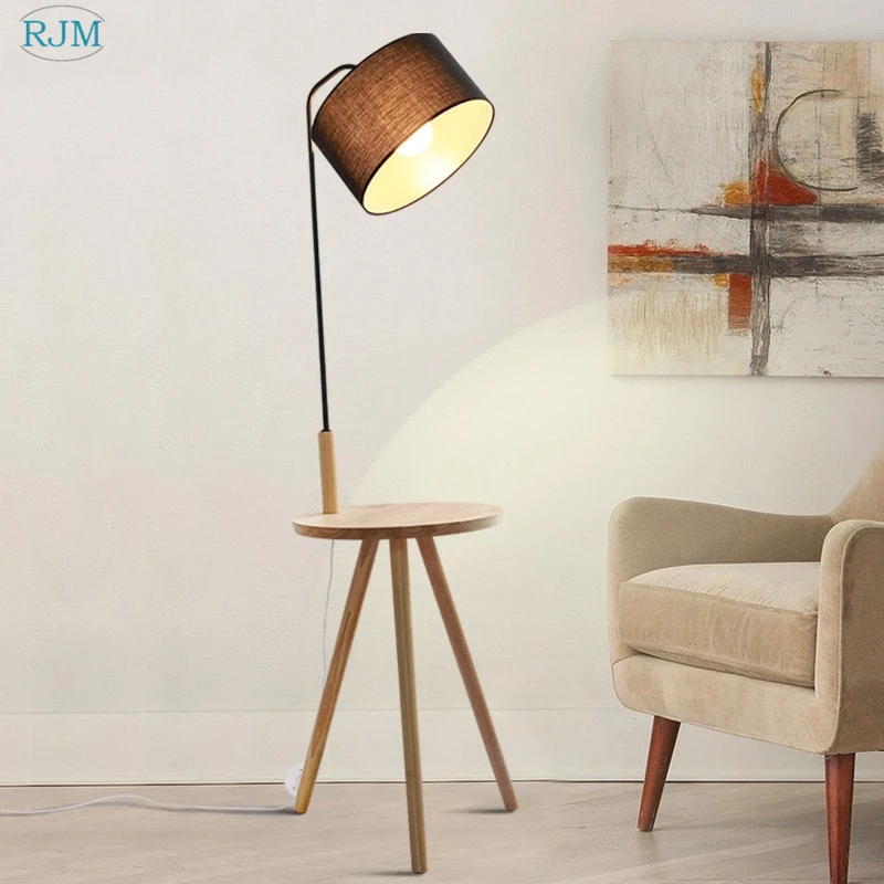 

Nordic Creative with Table Vertical Floor Lamps Simple Modern Wooden Floor Light Sofa Coffee Study Bedroom Living Room Lighting