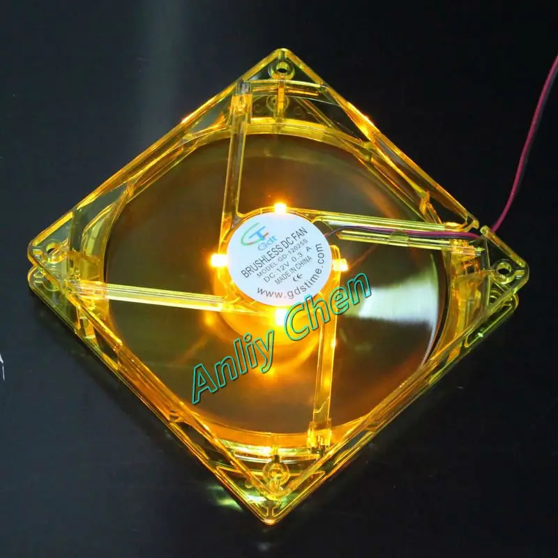 200 шт. партия GDT PC чехол для компьютера DC 120x25 мм 12 см 4Pin 12В LED Желтый вентилятор