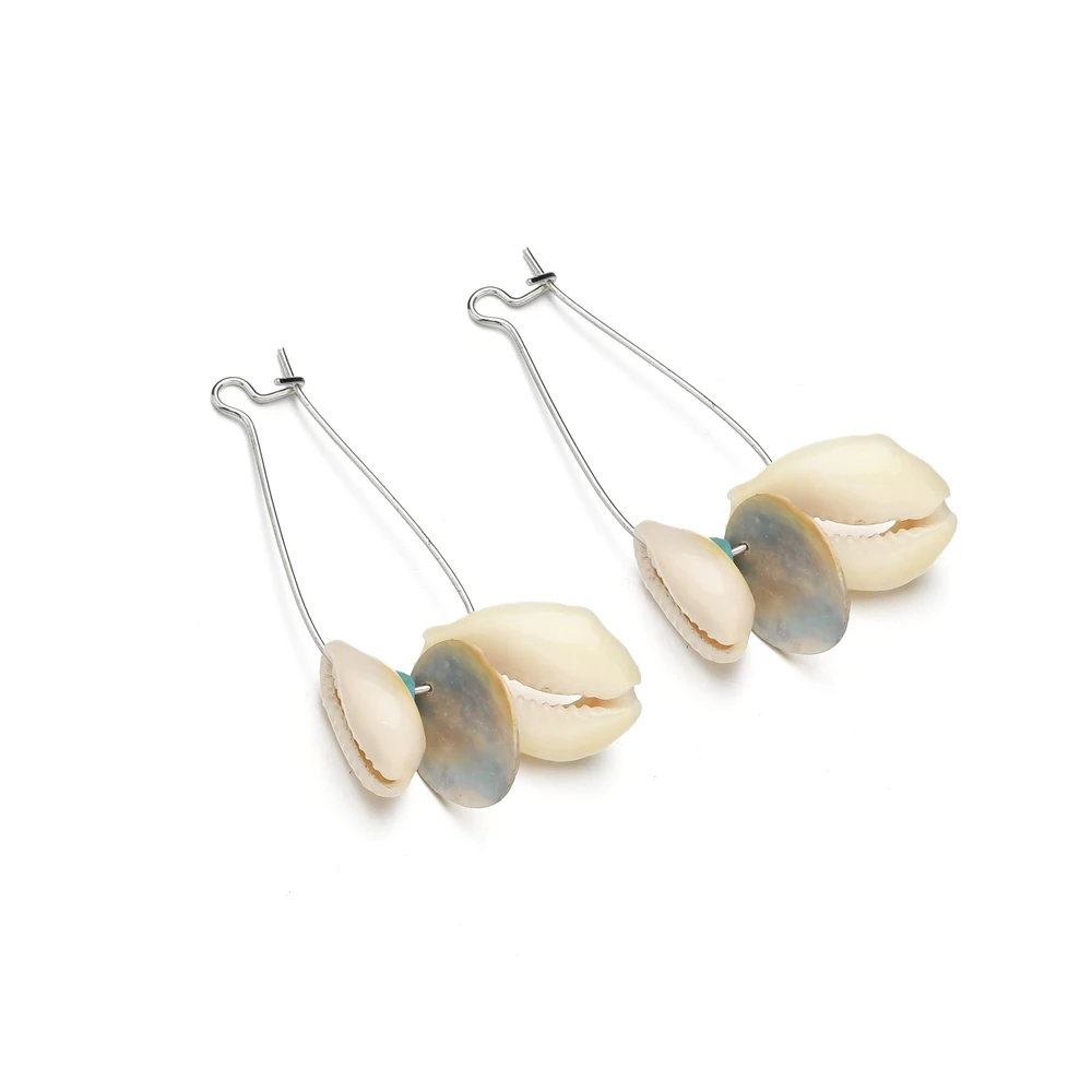 E3085 MissCyCy Bohemian Natural Sea Shell Earrings For Women Fashion Geometric Big Circle Earrings Female Hoop Earrings - Metal Color: E3085