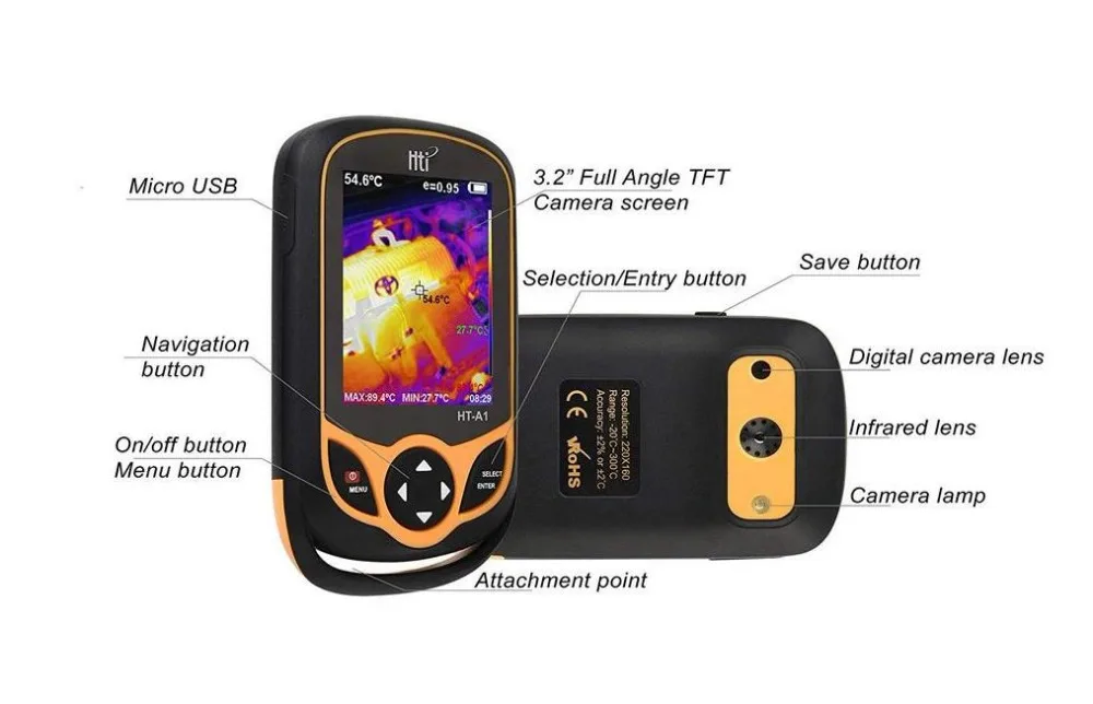

HT-A1 3.2 inch Full View TFT Screen Infrared thermometer Thermal Imager 0.3MP Camera Detector for Outdoor Hunting