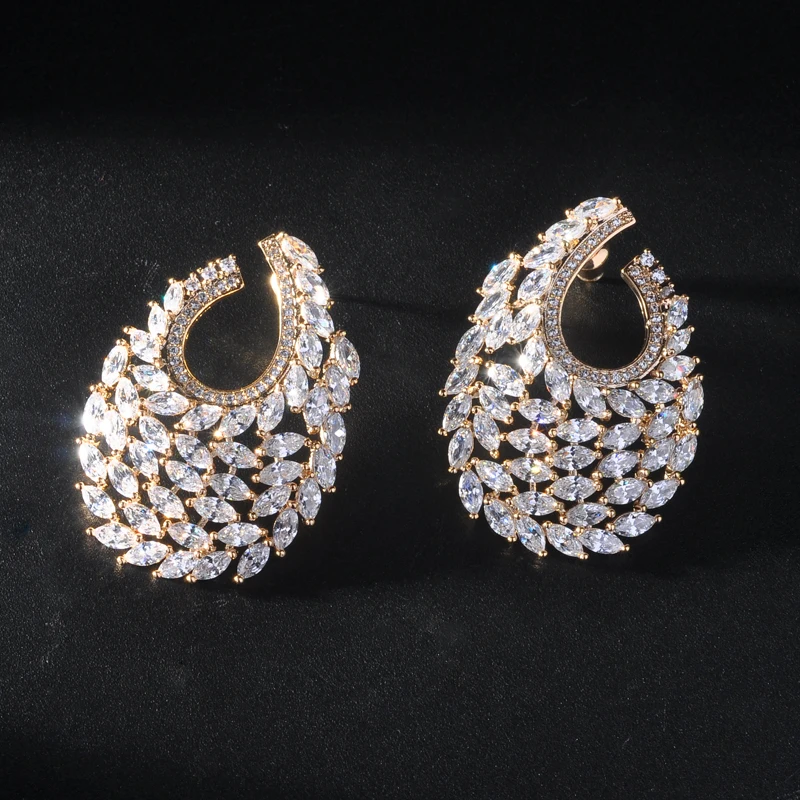 Женские серьги гвоздики с кубическим цирконием HIBRIDE перьями аксессуары