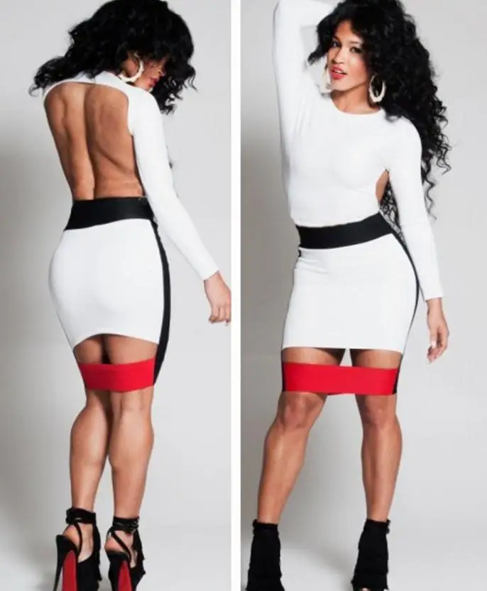 New Women Celebrity Sexy Backless Long Sleeve Dress Bandage Midi Night Club Pencil 4038 | Женская одежда
