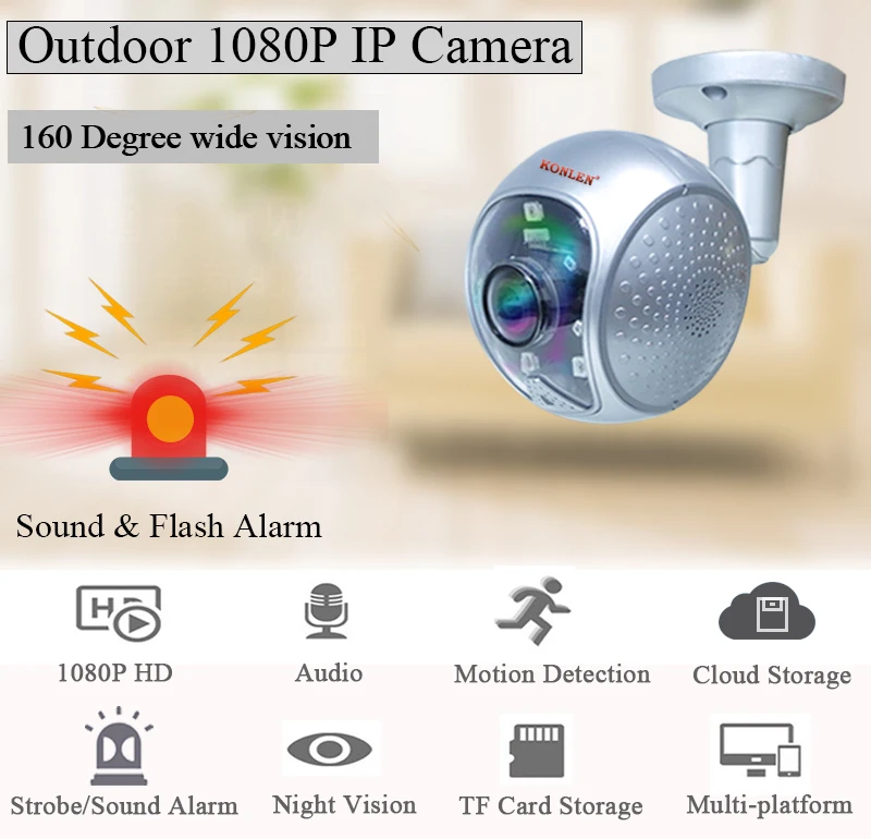 Стробоскоп Открытый 1080P wifi CCTV IP камера водонепроницаемый звук вспышка движения сигнализация ночное видение аудио для безопасности видео наблюдения