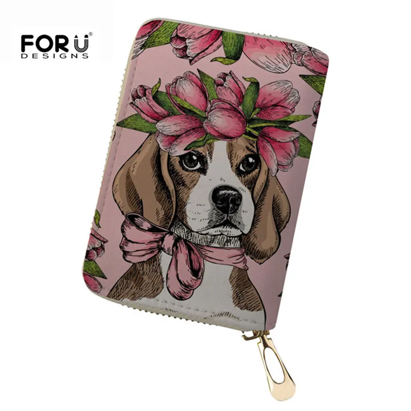 

FORUDESIGNS Card Holder for Women Cute Wallet Case Passport Cover Pochette Beagle Pattern Ladies Travel Card Holders Cardholder