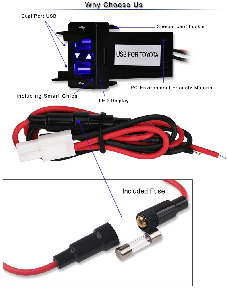 Urbanroad Синий DC 12 В двойной USB розетка для автомобильного прикуривателя Зарядное устройство адаптер питания розетка 2 USB порта зарядное устройство разъем для TOYOTA
