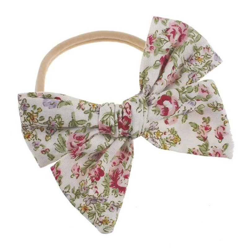 

12 Colors Baby Girls Bow Print Flower Bohemian Elastic Headband Hairband Children Cute Ribbon Cotton Headdress Hair Accessories