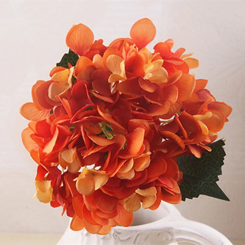 Orange Red Шелковые гортензии Искусственные цветы невесты Искусственные цветы украшения декоративный цветочный Декор для дома дешевые поддельные цветы - Цвет: Orange Red