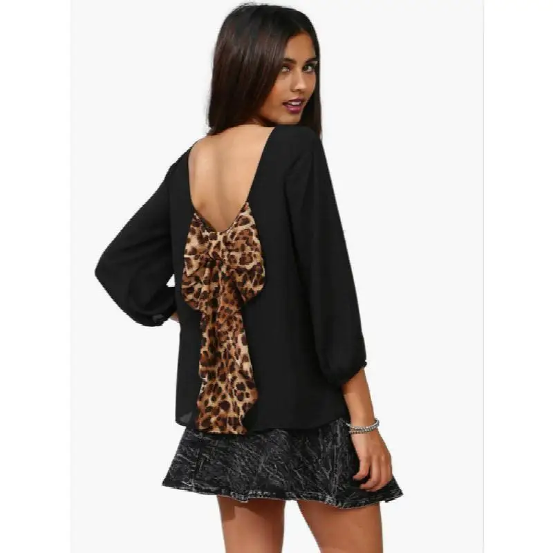 Новые пикантные Женская мода леопардовый шифон Холтер свободные рубашки блузка