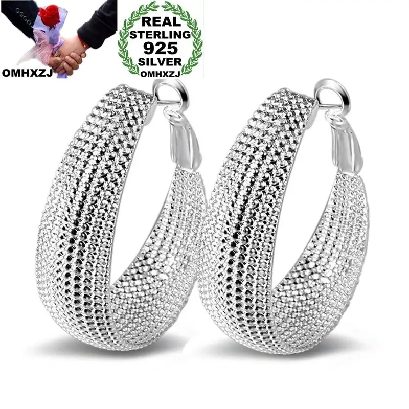 

OMHXZJ Wholesale Personality Fashion OL Woman Girl Party Wedding White Cool Round 925 Sterling Silver Hoop Earrings YE421