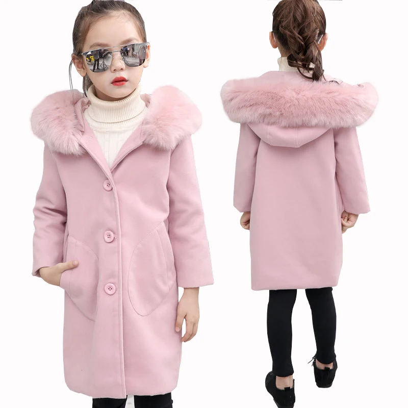 Шерстяное пальто для девочек Новинка 2020 года Зимнее теплое Детская верхняя