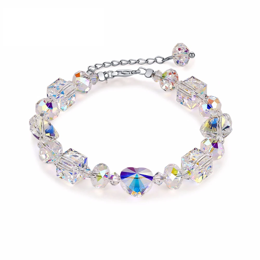 Женский браслет с разноцветными бусинами Swarovski обруч кристаллами ручная работа