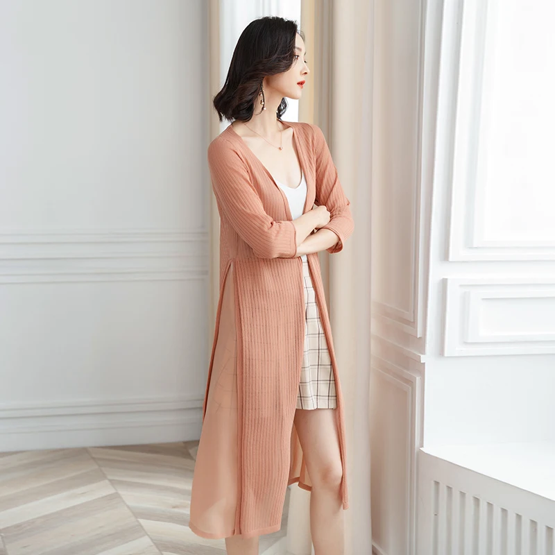 Knitted Cardigan Women 2019 Summer Long Over The Knee Sunscreen Shawl Coat Fashion Three Quarter Sleeve Thin Female Jacket M-XL |