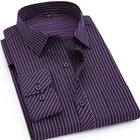 Рубашка мужская деловая с длинным рукавом, Классическая классическая, в полоску, фиолетовая синяя, большие размеры 8XL 7XL 6XL 5XL
