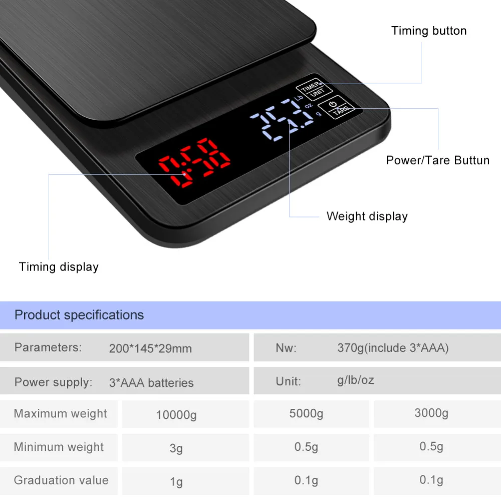 Цифровые кофейные электронные весы Yieryi 3 кг/0 1 г 5 10 кг/1 с комбинацией