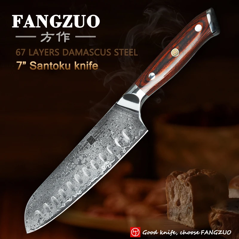 FANGZUO Высокое качество 7 дюймов Santoku ножи Дамасская сталь шеф повара кухонные