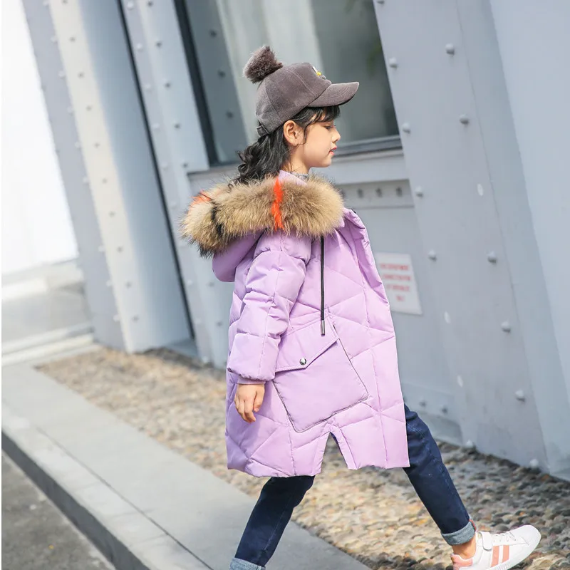 Детский пуховик новинка 2018 зимние толстые теплые длинные пальто на утином пуху