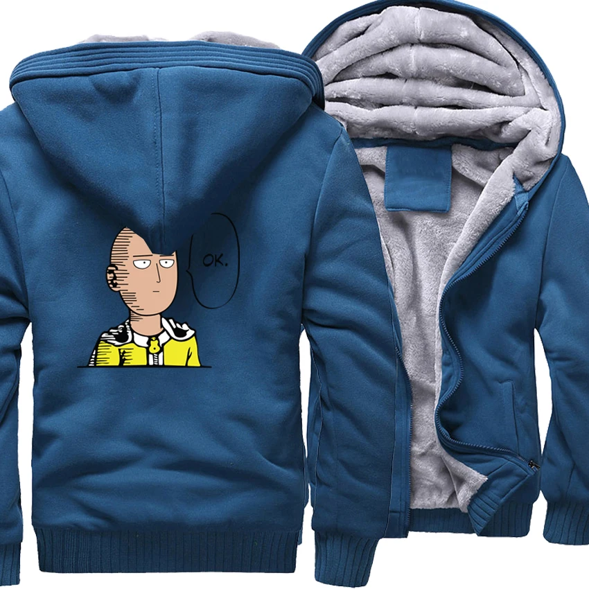 Мужские толстовки с принтом One Punch Man Hero Saitama Oppai Зимние флисовые плотные Брендовые