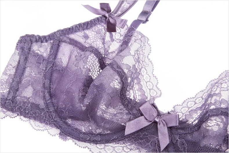 Сексуальный комплект кружевного нижнего белья прозрачные ультра-тонкие комплект нижнего белья для Для женщин Bralette плюс Размеры C D чашка пуш-ап кружевной бюстгальтер, трусики набор нижнее белье женское компл