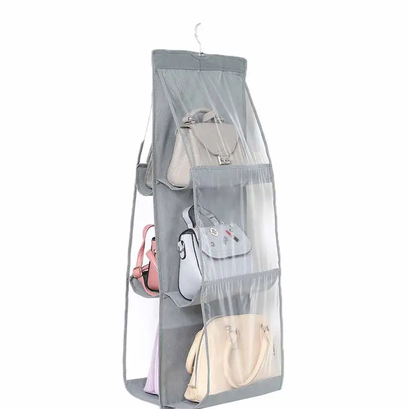 6 Pocket Hanging Handbag Organizer for Wardrobe Closet Clothes Storage Bag Door Wall Clear Sundry Shoe Home Hanger Pouch | Дом и сад
