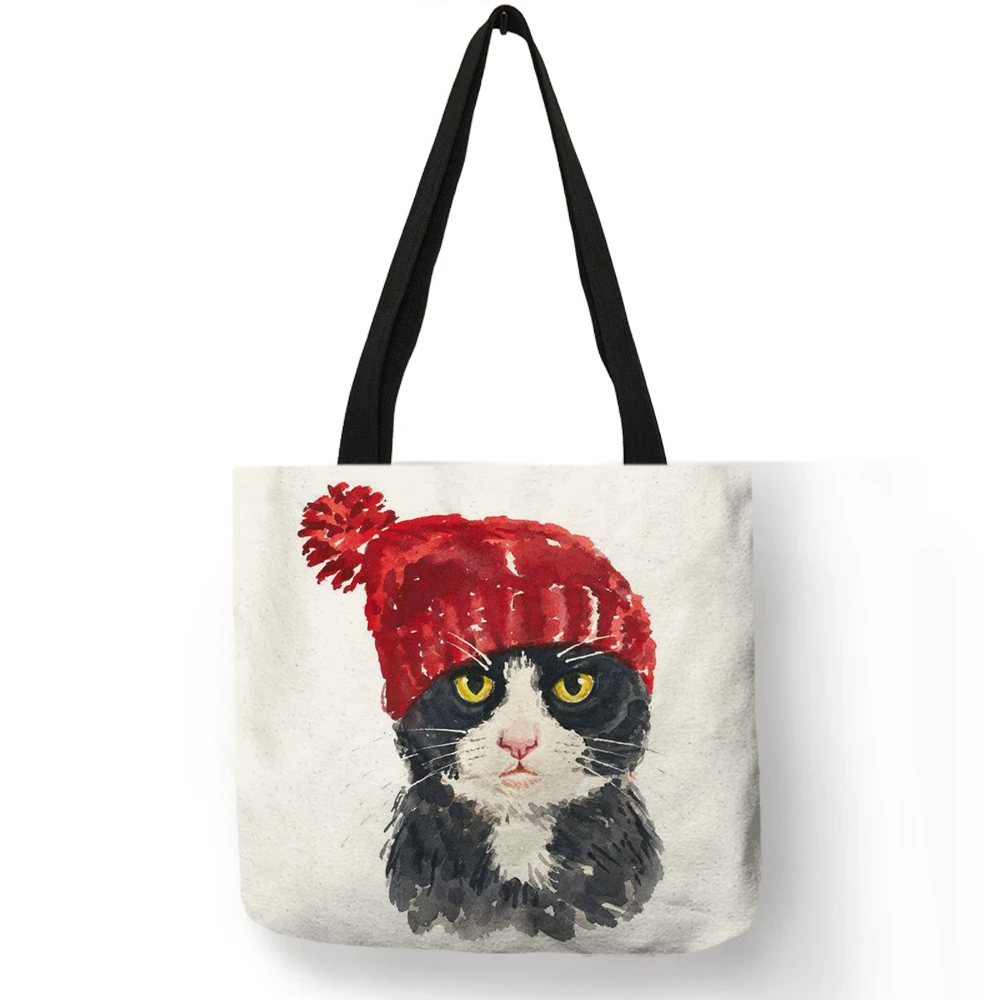 Модная женская сумка тоут Bolsos Mujer Manlike Hat винный Кот принты ручные сумки эко