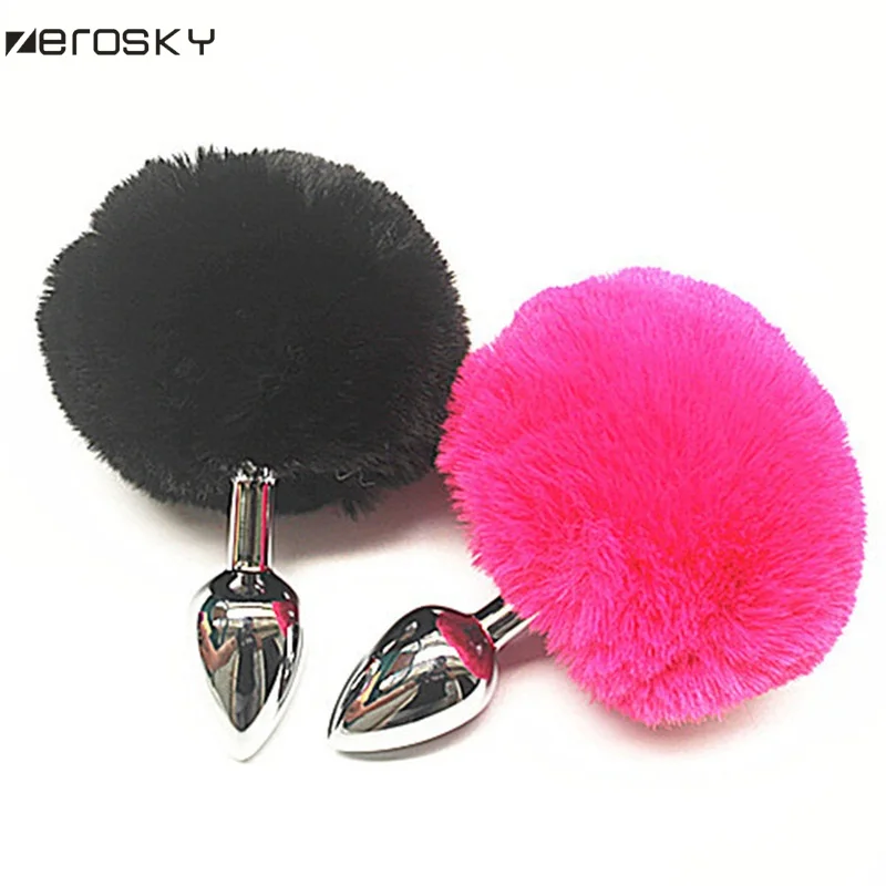 Анальная пробка с кроличьим хвостом металлическая интимные игрушки для женщин