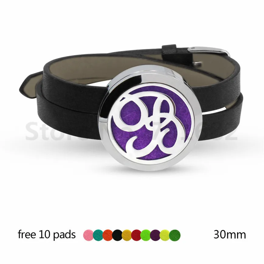 Classic English Letters A-S 30mm stainless with PU Leather Essential Oil Perfume Diffuser Bracelet locket 10pads | Украшения и