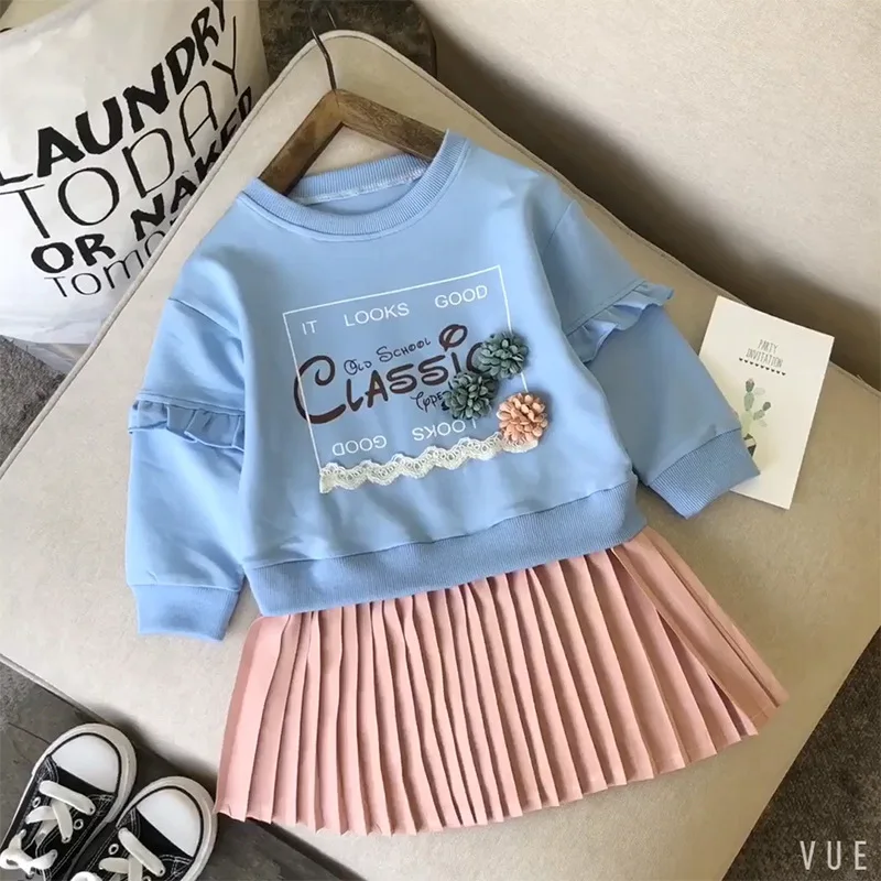 Girls Casual Outfits Long Sleeve Blue Flower Shirt Dress Spring Kids Girl Clothes Children Tops Fashion Clothing | Детская одежда и