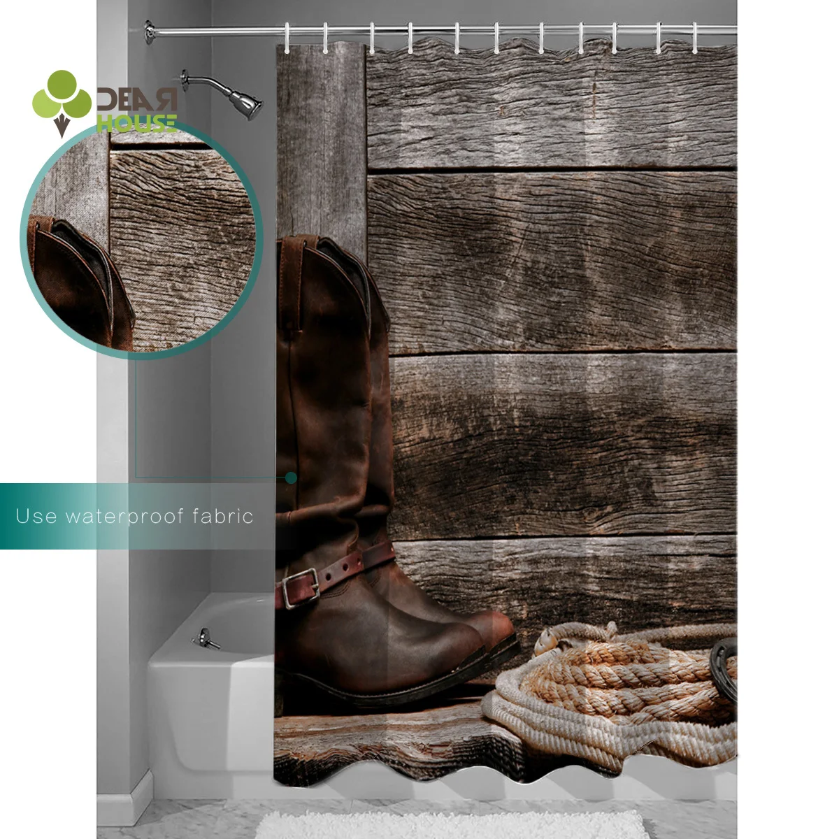 Dearhouse Western Cowboy Style Shower Curtain Bath Sets With Rugs Bathroom Mat Waterproof Outdoor Toilet | Дом и сад