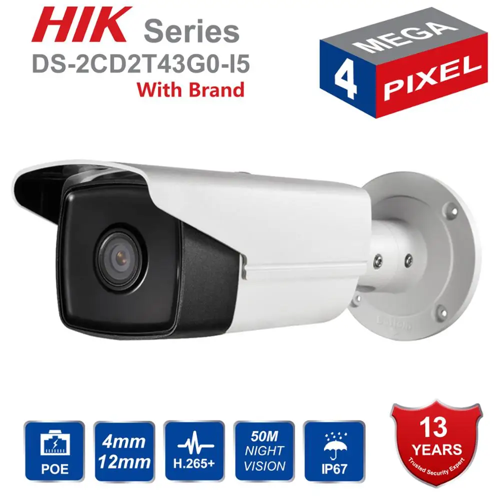Hik DS-2CD2T43G0-I5 POE IP Камера 4MP V5.3.3 50 м ИК Безопасности Bullet наружного видеонаблюдения WDR 4