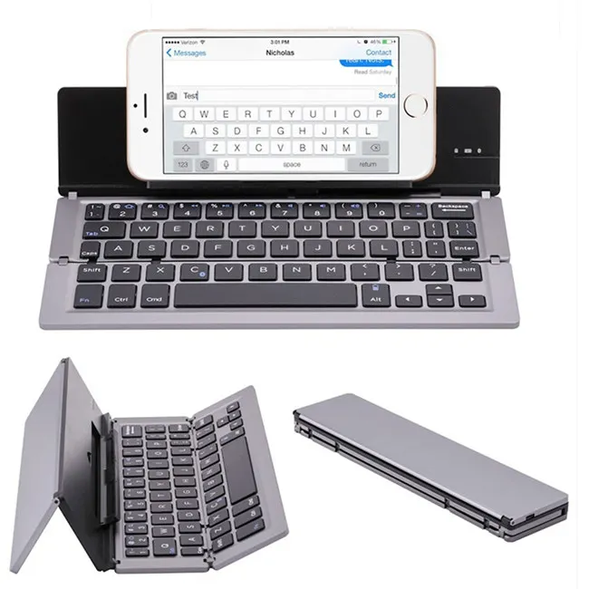 Складная мини-клавиатура Bluetooth для iphone, ipad, ПК, планшета, phon, ipad Mini/Pro/Air, для смартфонов samsung, портативная клавиатура для путешествий - Цвет: Серебристый