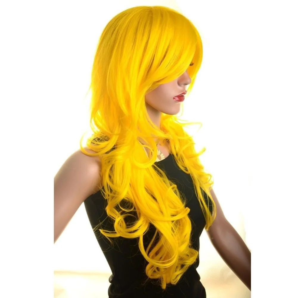 Косплей желтый женские длинные вьющиеся парики USPS бесплатная доставка в сша j1312