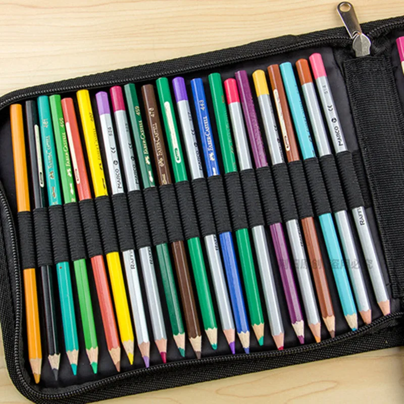 36/48/72 Holes Folded Canvas School Pencils Case Professional Colored Pencil Bag Portable Zipper Pocket bag Art Supplies | Канцтовары