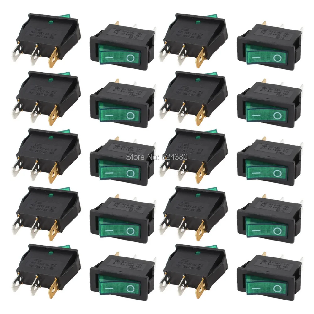 1 упаковка (20 шт./лот) x зеленый индикатор Два 2 положения вкл/выкл SPST 1P1T оснастка в лодке кулисный переключатель KCD3-102N