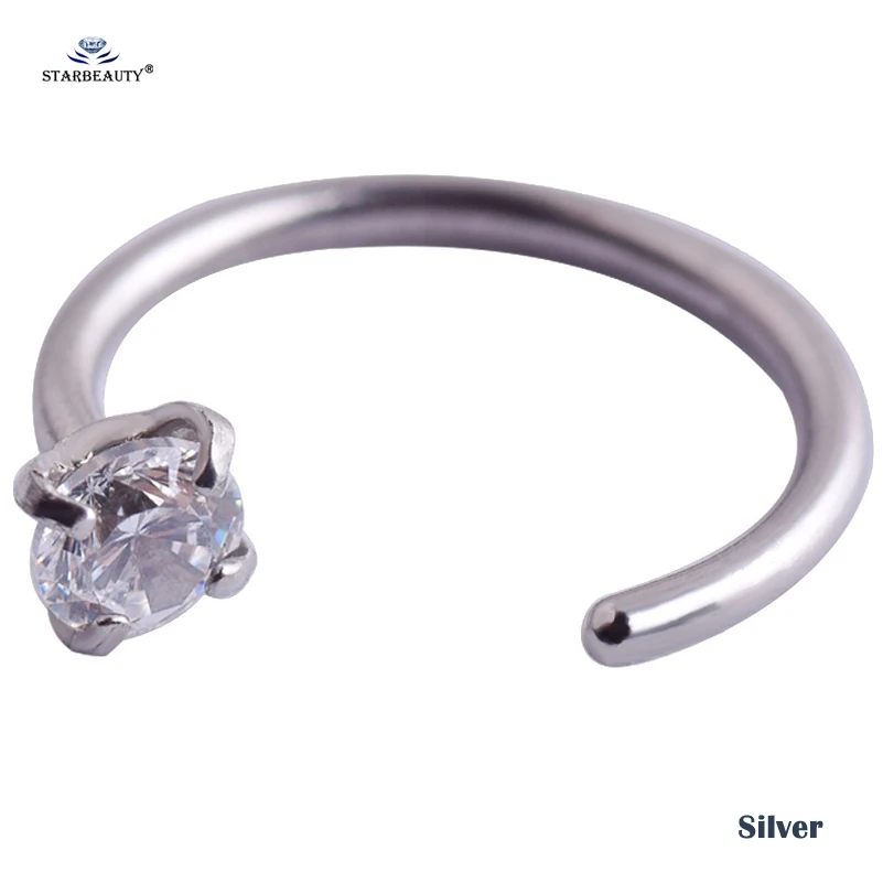 Silver Starbeauty прозрачный драгоценный камень C кольцо в нос имитация серьги-каффы Labret Helix пирсинг для пупка губ Пронзительный Нос Кольца поддельный пирсинг ювелирные изделия - Окраска металла: Silver