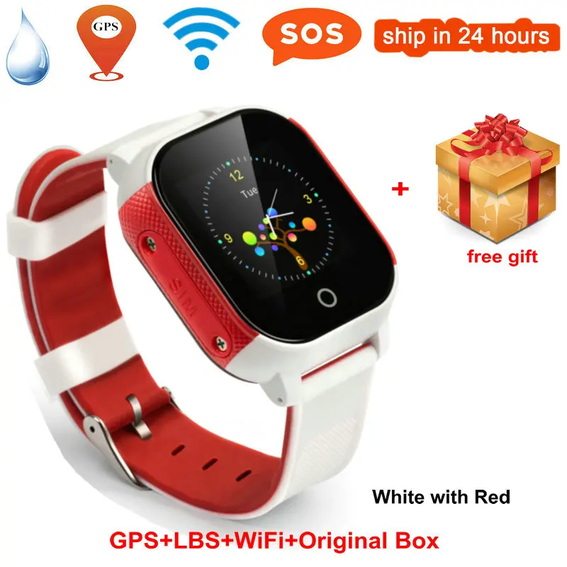 White with Red FA23 смарт детские часы IP67 водонепроницаемые детские сим-карты сенсорный экран gps wifi SOS трекер детский будильник анти-потеря умные часы - Цвет: White with Red