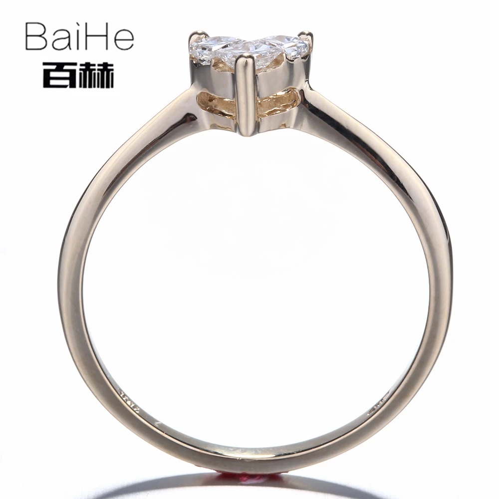 BAIHE Solid 14 K желтое золото(AU585) 0.46CT Сертифицированный H/SI принцесса три натуральных бриллианта свадебные женские модные ювелирные изделия кольцо