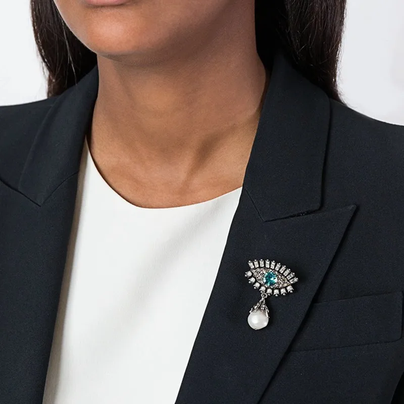 Rhinestone Devil's Eye Enamel Brooches Imitating Pearl Simulates Pear Angel Stitch for Female Male pins Collar Accessories | Украшения