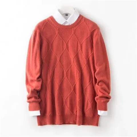 red camel Чистый кашемир Oneck вязать мужчин Мода argyle свободный толстый пуловер свитер сплошной цвет S-3XL - Цвет: red camel